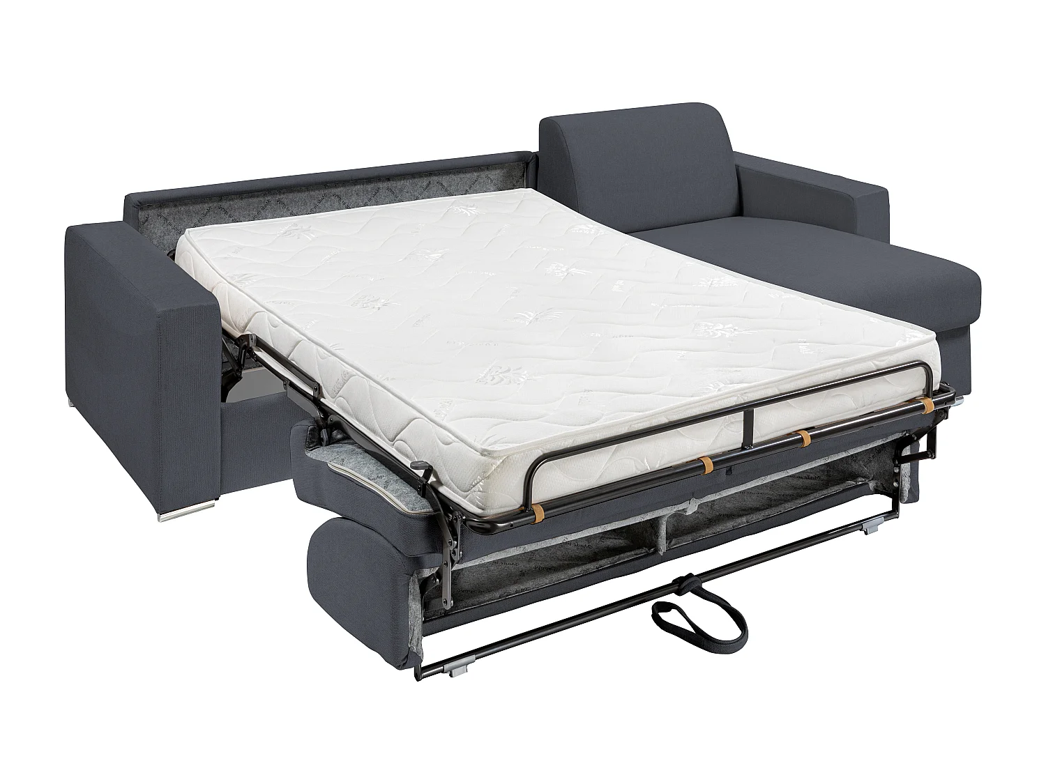 Canapé d'angle réversible convertible express en tissu gris anthracite - Couchage lattes larges 140 cm - Matelas 14 cm - CALITO