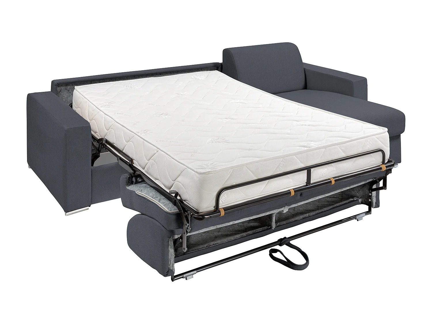 Canapé d'angle réversible convertible express en tissu gris anthracite - Couchage lattes larges 140 cm - Matelas 22 cm avec mémoire de forme - CALITO