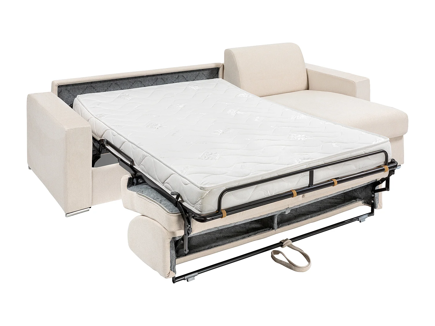 Canapé d'angle réversible convertible express en tissu beige - Couchage lattes larges 140 cm - Matelas 14 cm - CALITO