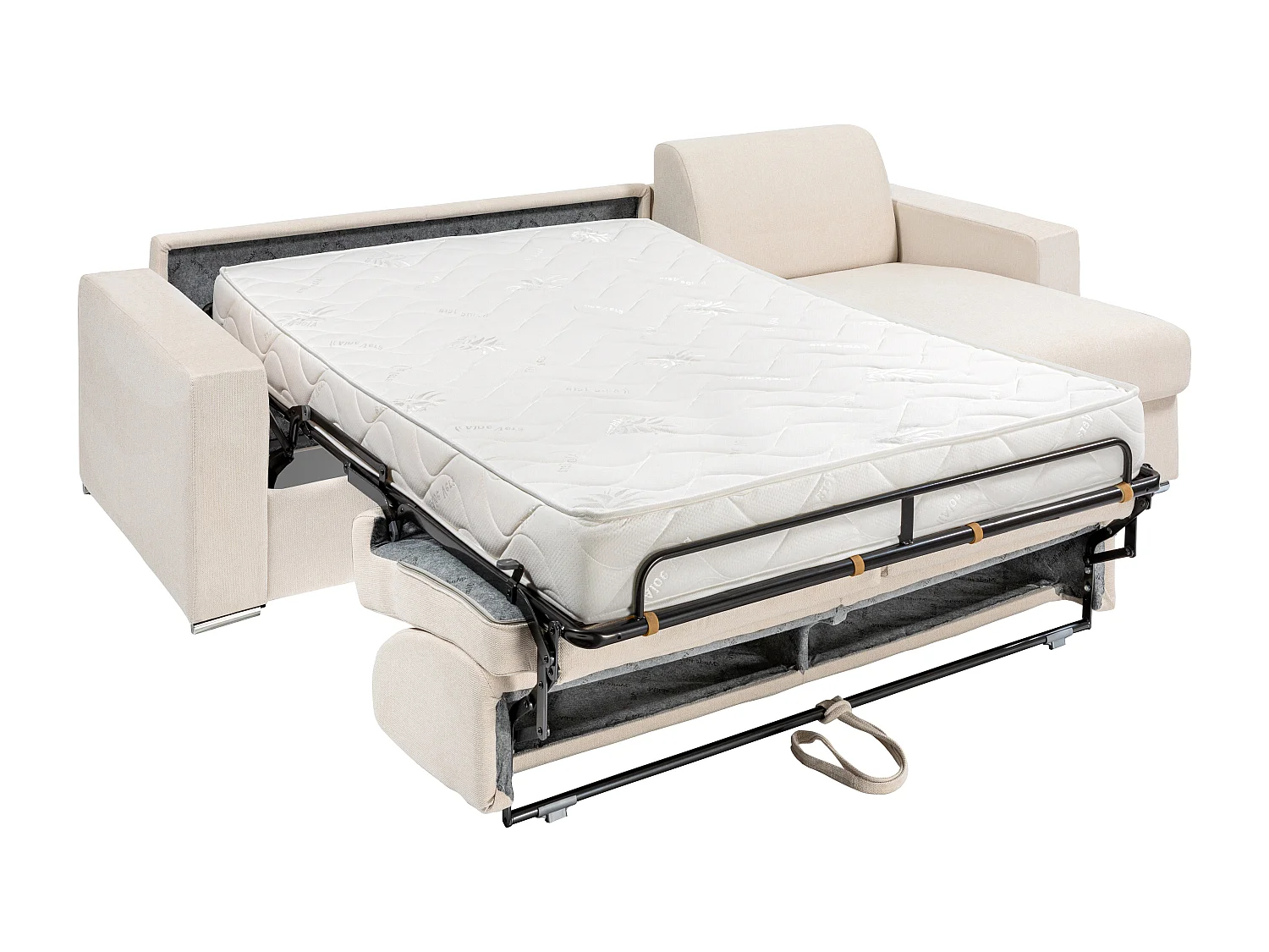 Canapé d'angle réversible convertible express en tissu beige - Couchage lattes larges 140 cm - Matelas 18 cm - CALITO