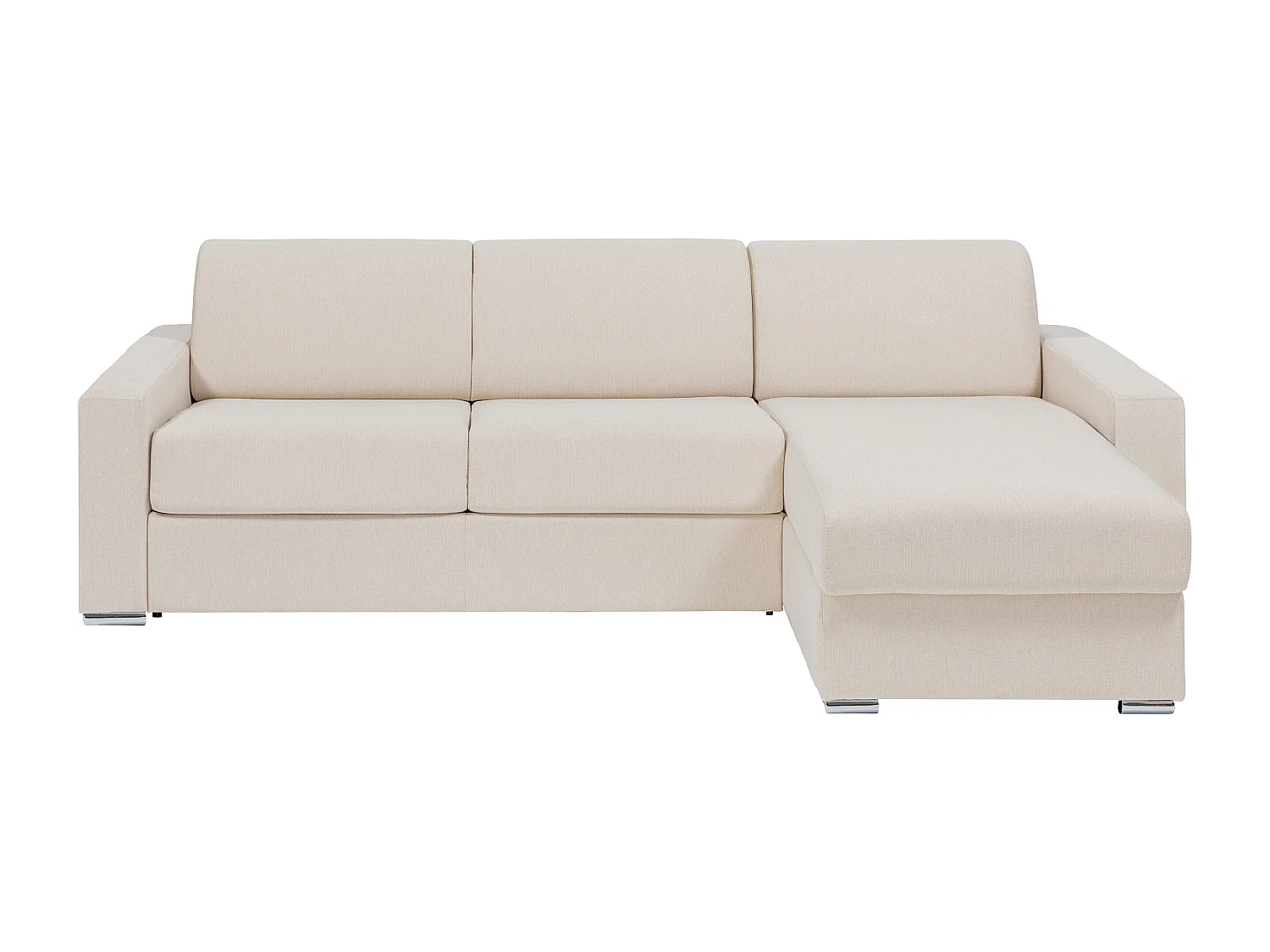 Canapé d'angle réversible convertible express en tissu beige - Couchage lattes larges 140 cm - Matelas 22 cm avec mémoire de forme - CALITO