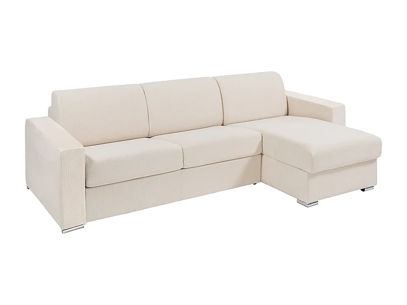 Canapé d'angle réversible convertible express en tissu beige - Couchage 160 cm - Matelas 14 cm - CALITO