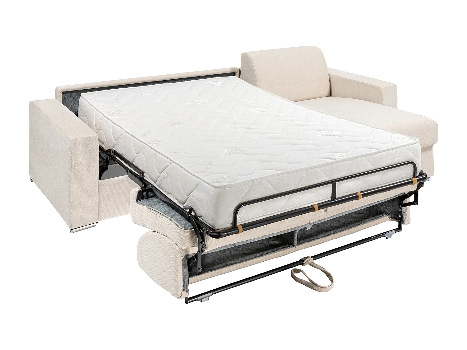 Canapé d'angle réversible convertible express en tissu beige - Couchage lattes larges 160 cm - Matelas 22 cm avec mémoire de forme - CALITO