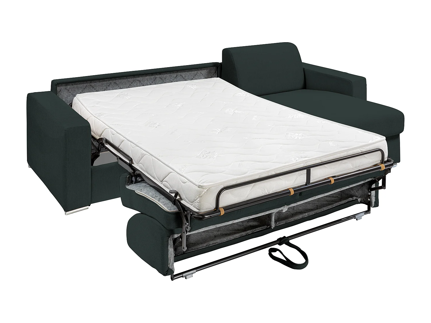 Canapé d'angle réversible convertible express en tissu vert sapin - Couchage 140 cm - Matelas 14 cm - CALITO