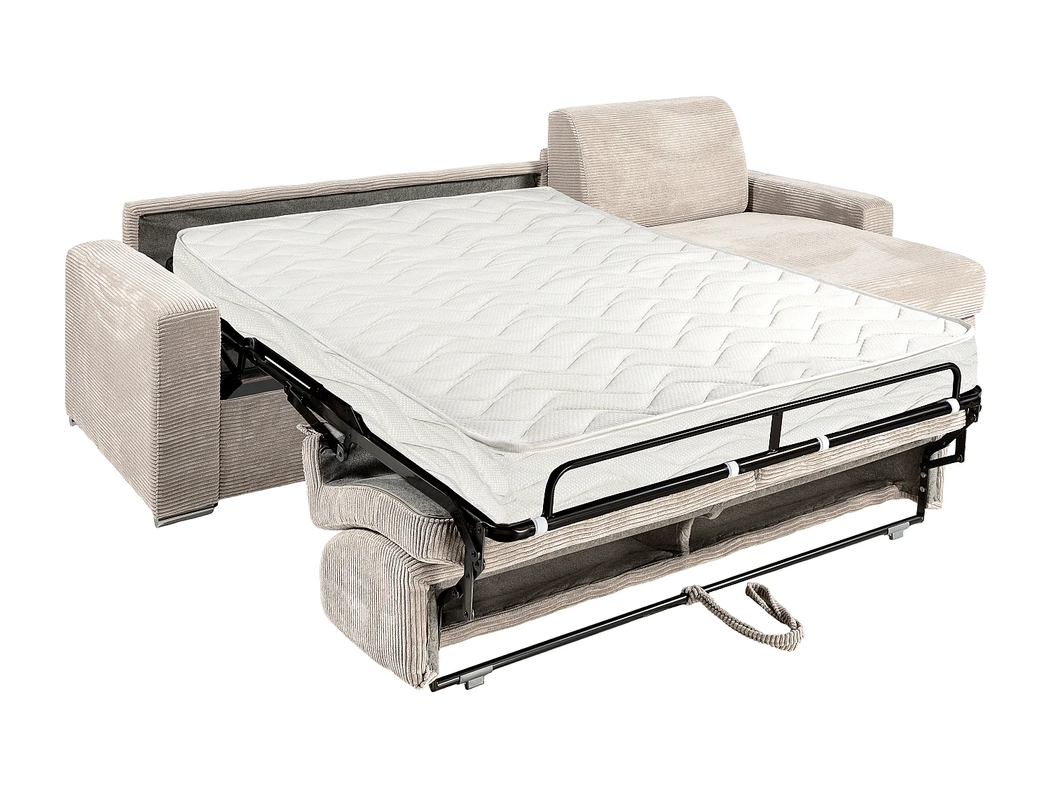 Canapé d'angle réversible convertible express en velours côtelé beige - Couchage lattes larges 140 cm - Matelas 18 cm - CALITO