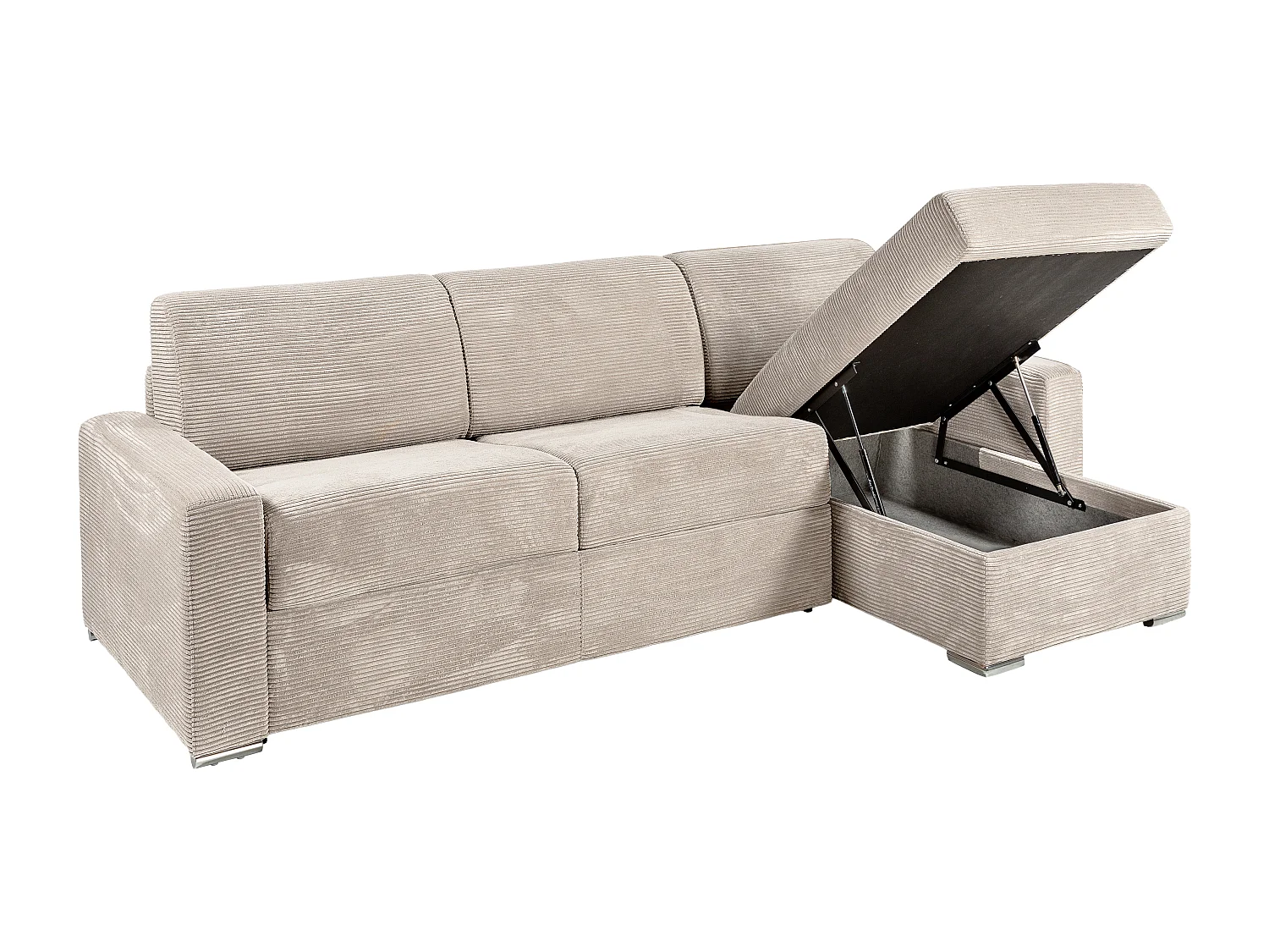 Canapé d'angle réversible convertible express en velours côtelé beige - Couchage 160 cm - Matelas 14 cm - CALITO