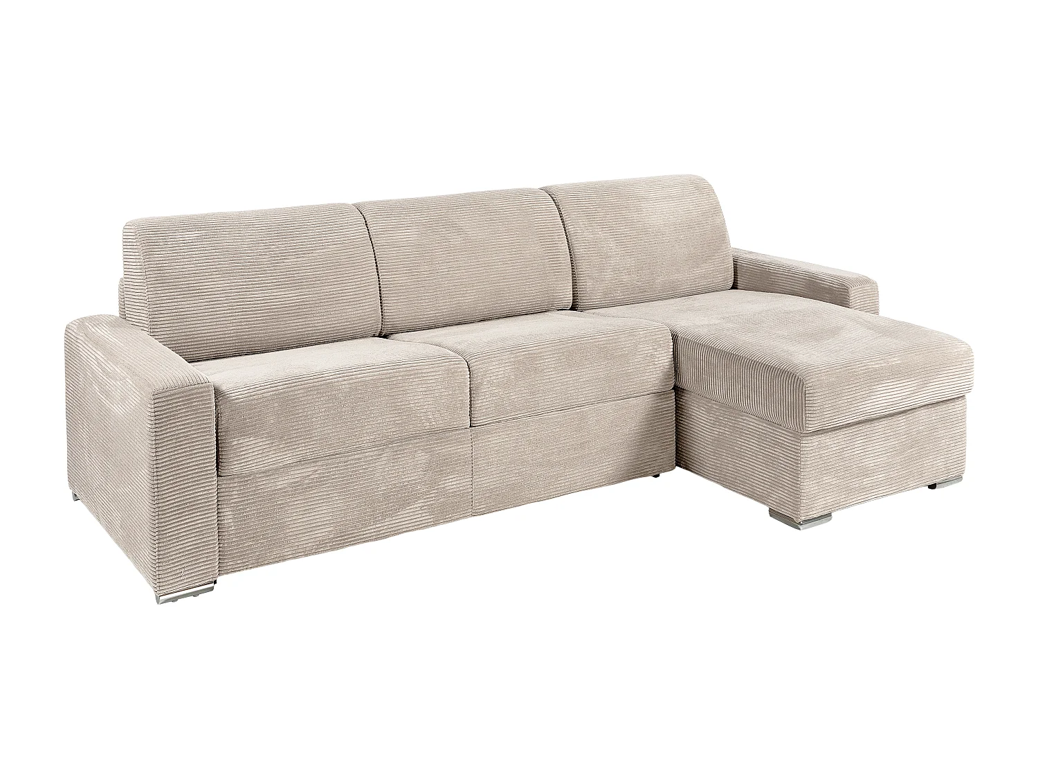 Canapé d'angle réversible convertible express en velours côtelé beige - Couchage lattes larges 160 cm - Matelas 14 cm - CALITO