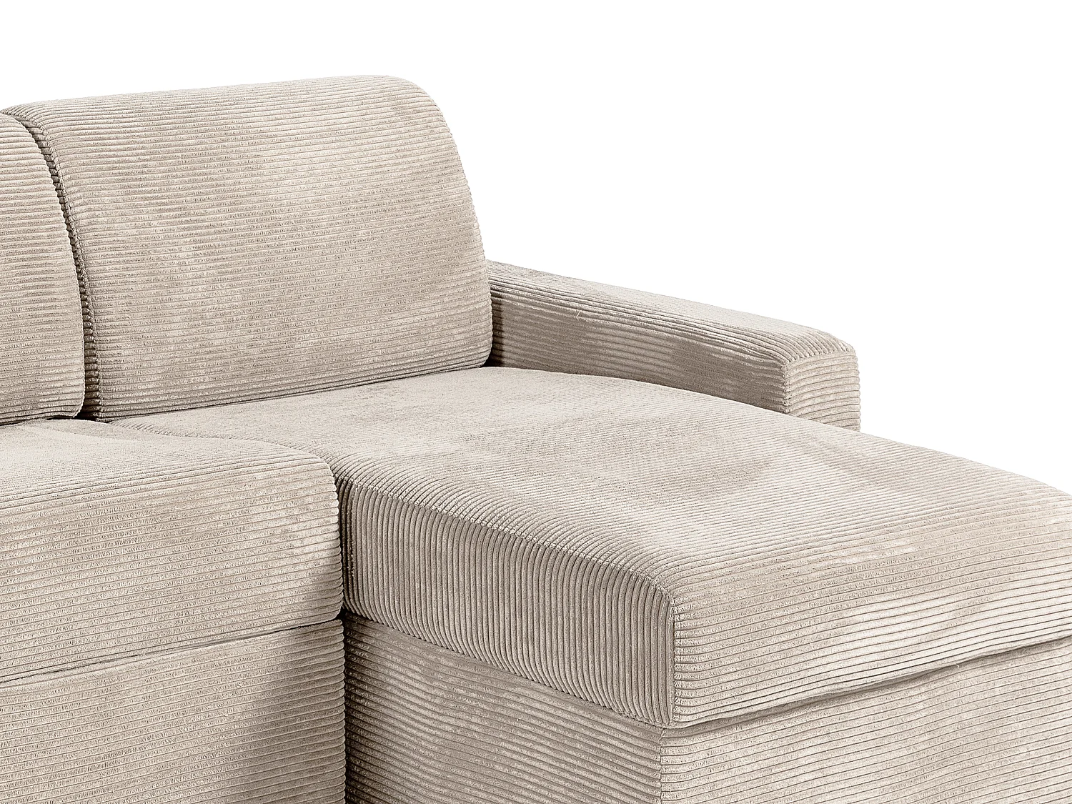 Canapé d'angle réversible convertible express en velours côtelé beige - Couchage 160 cm - Matelas 22 cm avec mémoire de forme  - CALITO