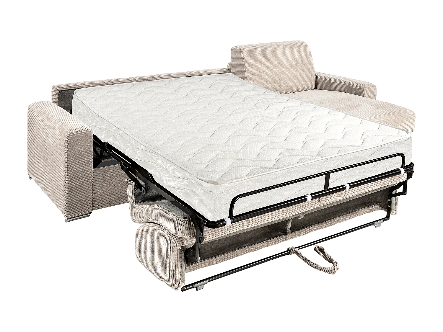 Canapé d'angle réversible convertible express en velours côtelé beige - Couchage 160 cm - Matelas 22 cm avec mémoire de forme  - CALITO
