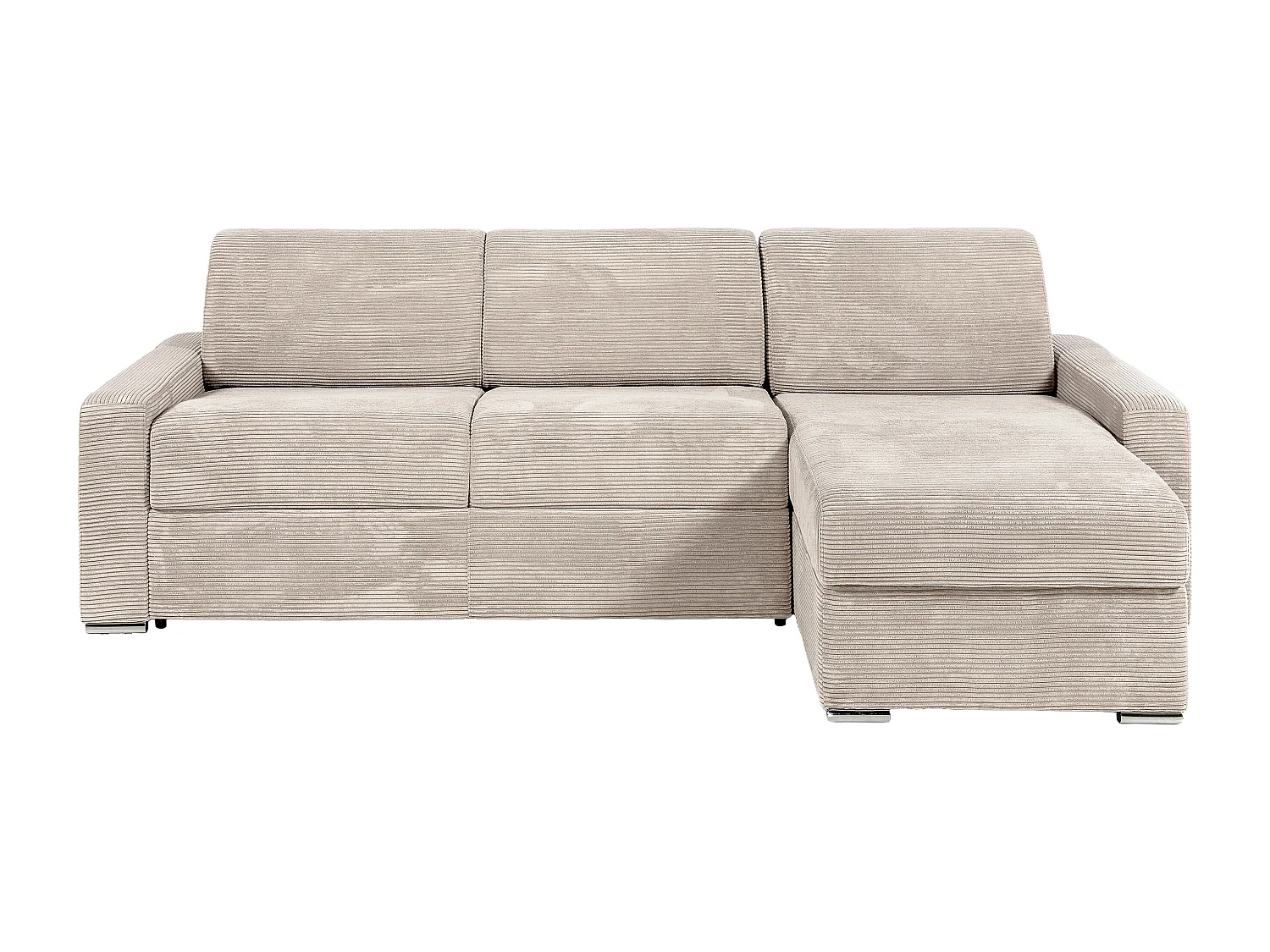 Canapé d'angle réversible convertible express en velours côtelé beige - Couchage 160 cm - Matelas 22 cm avec mémoire de forme  - CALITO