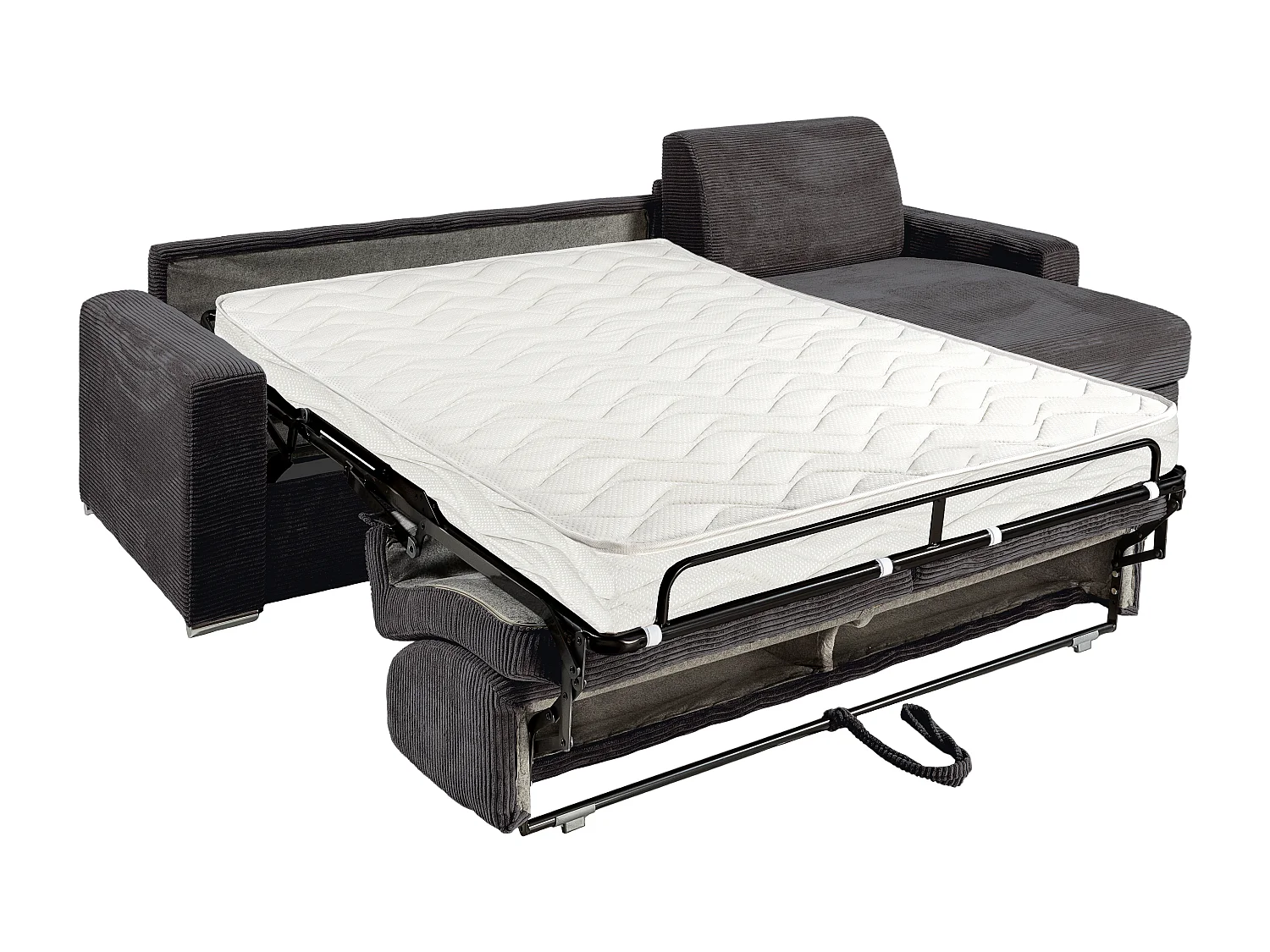 Canapé d'angle réversible convertible express en velours côtelé gris - Couchage lattes larges 140 cm - Matelas 14 cm - CALITO