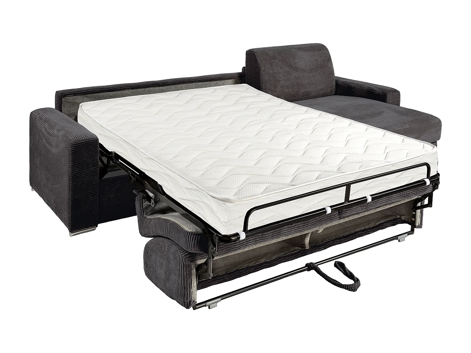 Canapé d'angle réversible convertible express en velours côtelé gris - Couchage lattes larges 140 cm - Matelas 18 cm - CALITO