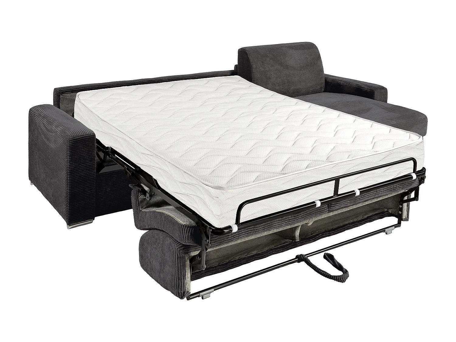 Canapé d'angle réversible convertible express en velours côtelé gris - Couchage 160 cm - Matelas 22 cm avec mémoire de forme  - CALITO