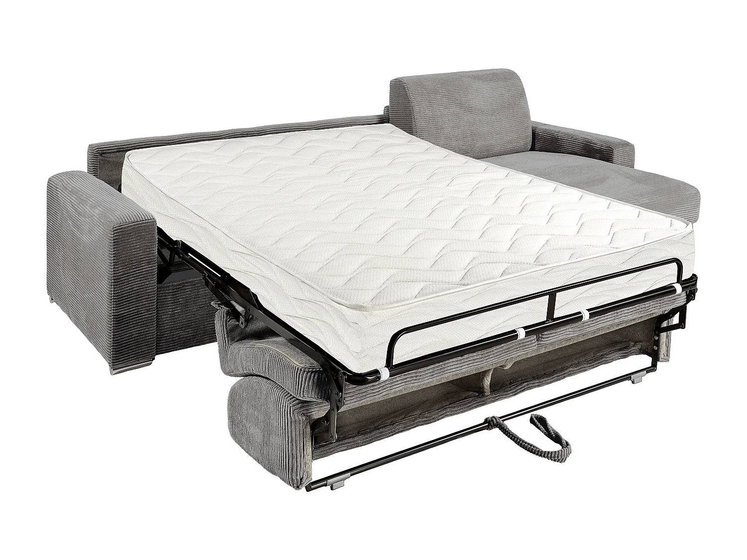 Canapé d'angle réversible convertible express en velours côtelé gris clair - Couchage 140 cm - Matelas 22 cm avec mémoire de forme - CALITO