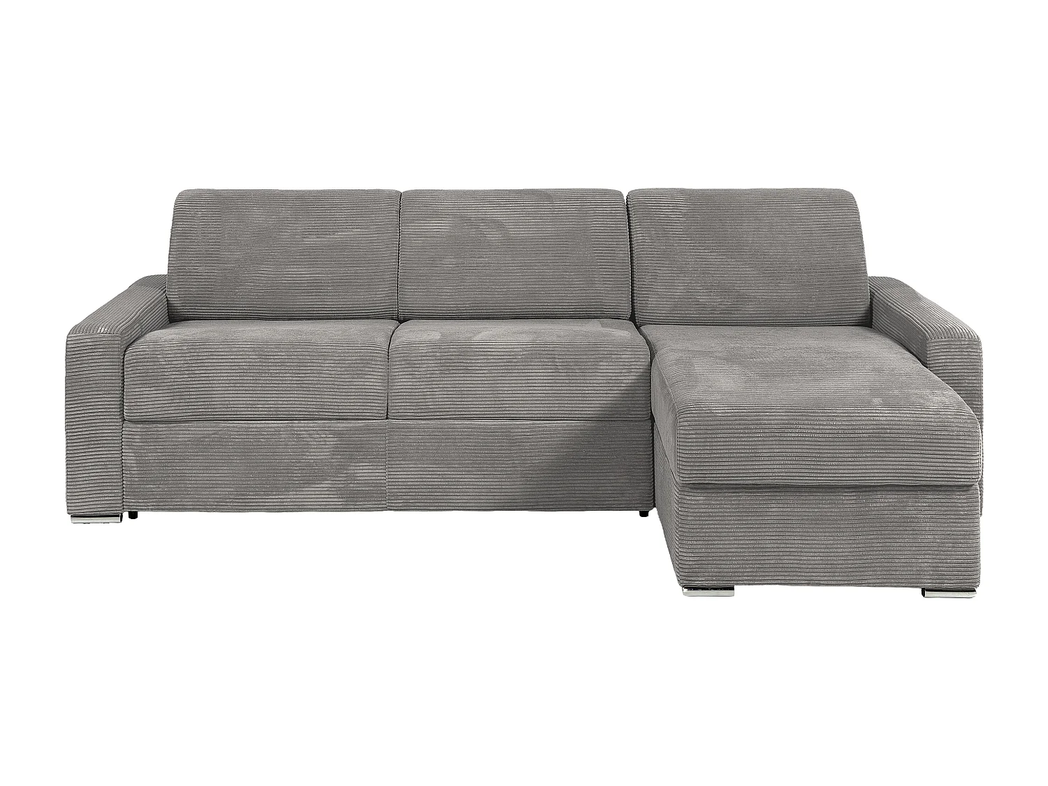 Canapé d'angle réversible convertible express en velours côtelé gris clair - Couchage 140 cm - Matelas 22 cm avec mémoire de forme - CALITO