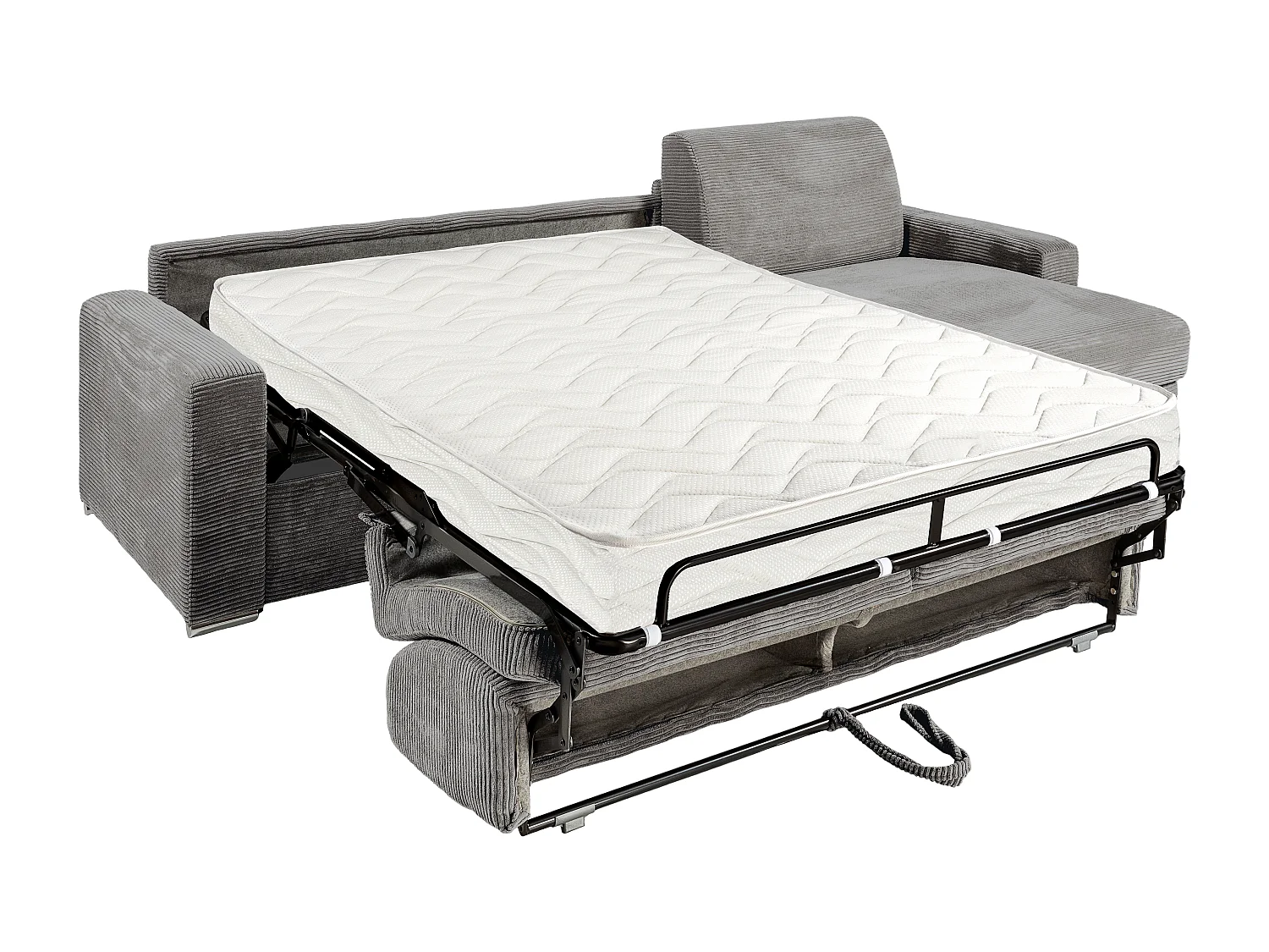 Canapé d'angle réversible convertible express en velours côtelé gris clair - Couchage lattes larges 160 cm - Matelas 18 cm - CALITO