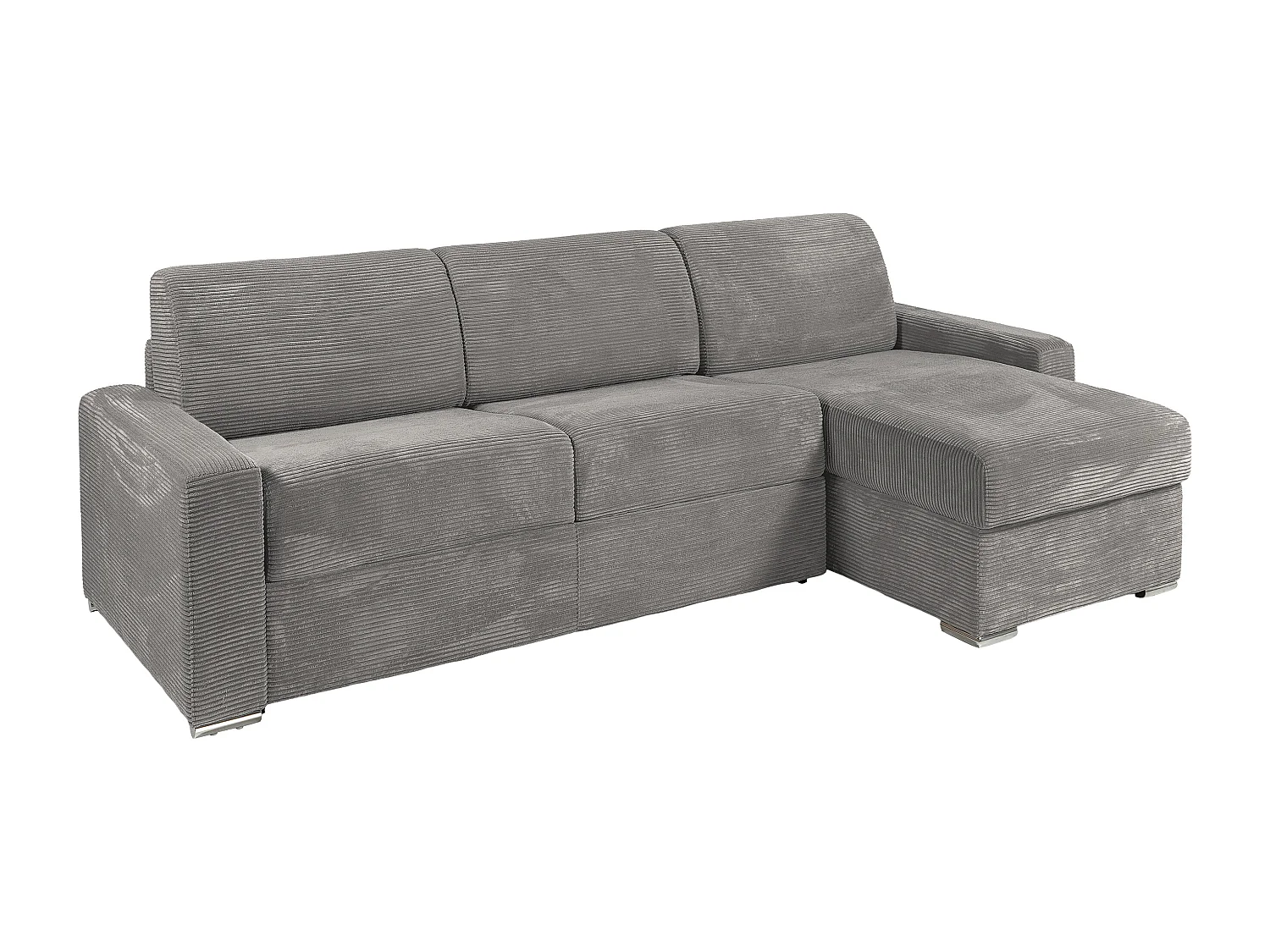 Canapé d'angle réversible convertible express en velours côtelé gris clair - Couchage lattes larges 160 cm - Matelas 22 cm avec mémoire de forme - CALITO