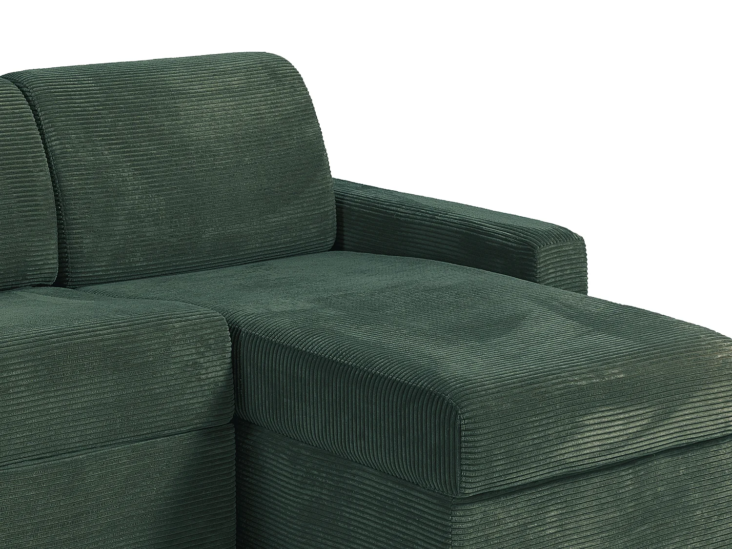 Canapé d'angle réversible convertible express en velours côtelé vert - Couchage lattes larges 160 cm - Matelas 14 cm - CALITO