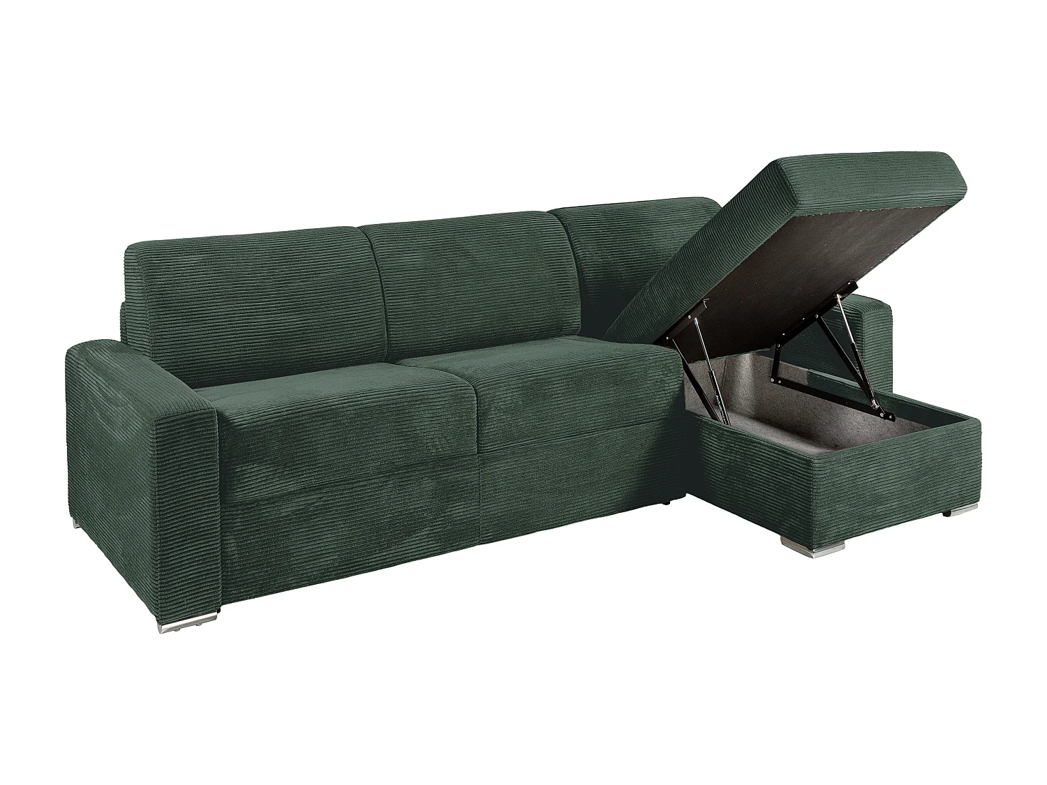Canapé d'angle réversible convertible express en velours côtelé vert - Couchage 160 cm - Matelas 18 cm - CALITO
