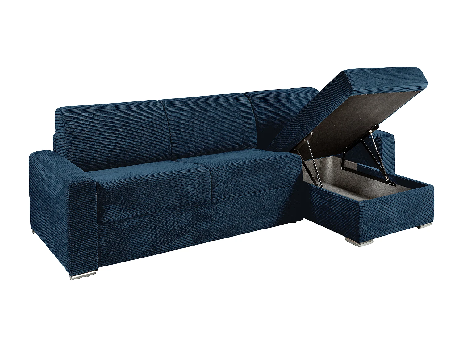 Canapé d'angle réversible convertible express en velours côtelé bleu - Couchage 160 cm - Matelas 18 cm - CALITO