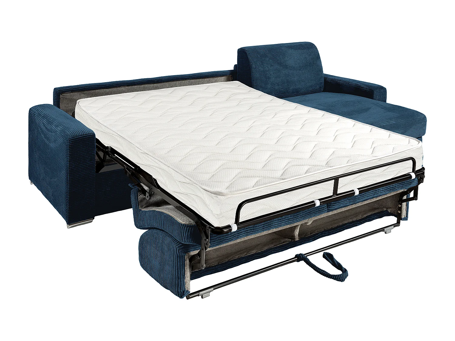 Canapé d'angle réversible convertible express en velours côtelé bleu - Couchage 160 cm - Matelas 18 cm - CALITO