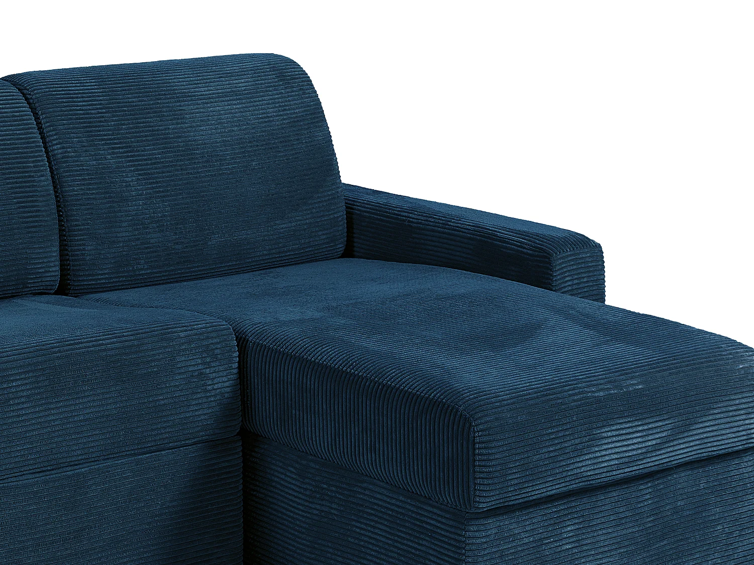 Canapé d'angle réversible convertible express en velours côtelé bleu - Couchage 160 cm - Matelas 22 cm avec mémoire de forme  - CALITO