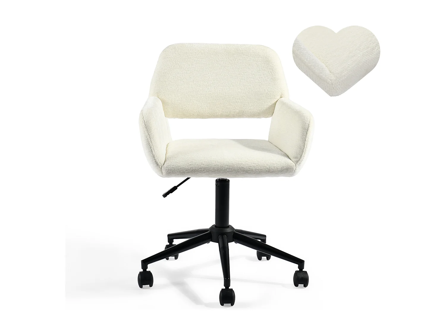 URBAN MEUBLE Chaise de bureau en tissu éponge beige, réglable en hauteur, rotation à 360°