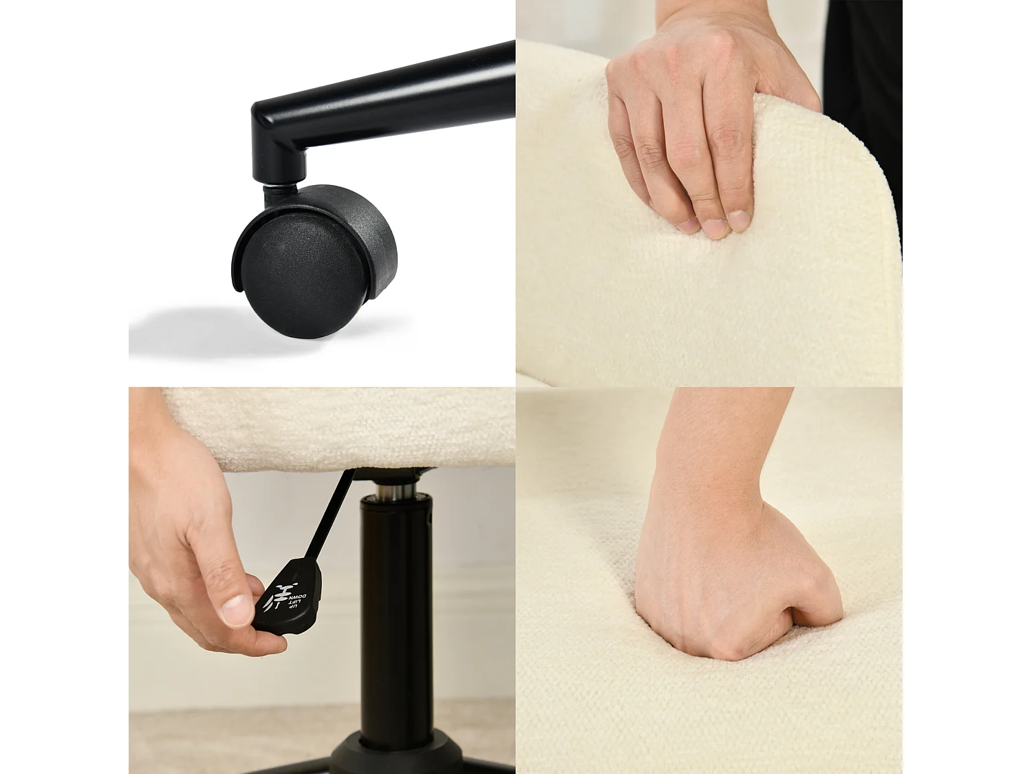 URBAN MEUBLE Chaise de bureau en tissu éponge beige, réglable en hauteur, rotation à 360°