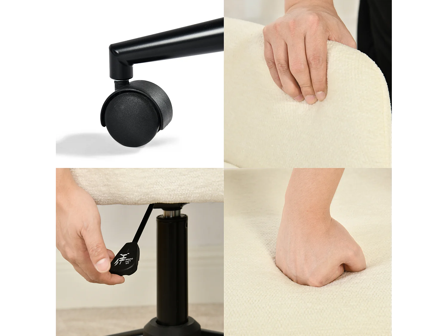 URBAN MEUBLE Chaise de bureau en tissu éponge beige, réglable en hauteur, rotation à 360°