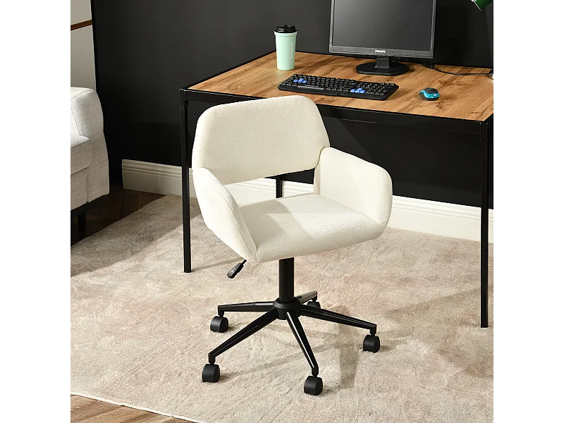 URBAN MEUBLE Chaise de bureau en tissu éponge beige, réglable en hauteur, rotation à 360°