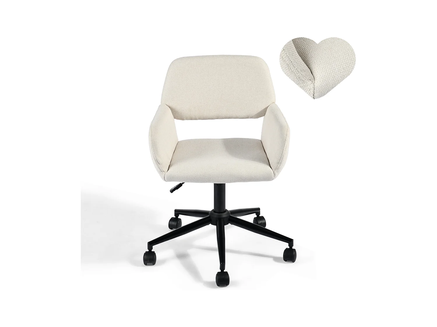 URBAN MEUBLE Chaise de bureau scandinave tissu beige pivotante hauteur réglable et 5 roulettes