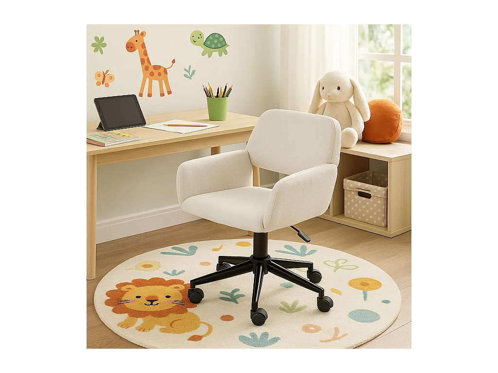 URBAN MEUBLE Chaise de bureau scandinave tissu beige pivotante hauteur réglable et 5 roulettes