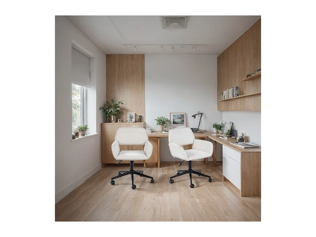 URBAN MEUBLE Chaise de bureau scandinave tissu beige pivotante hauteur réglable et 5 roulettes