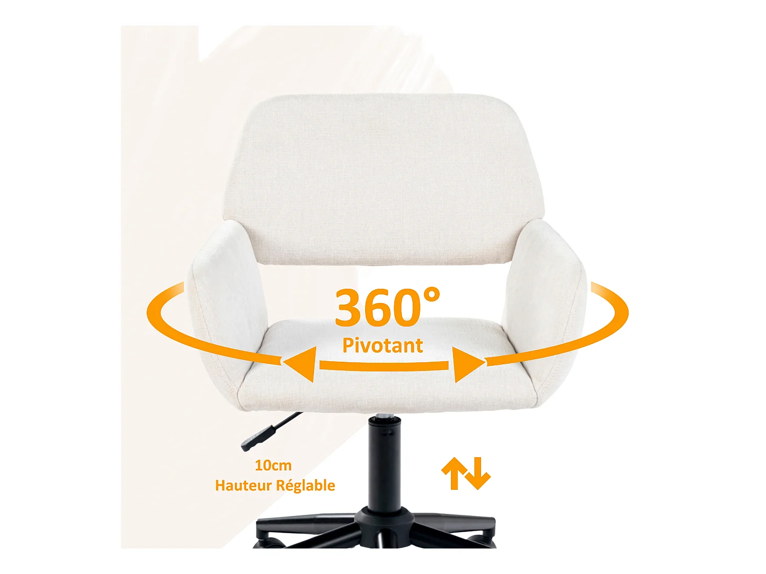 URBAN MEUBLE Chaise de bureau scandinave tissu beige pivotante hauteur réglable et 5 roulettes