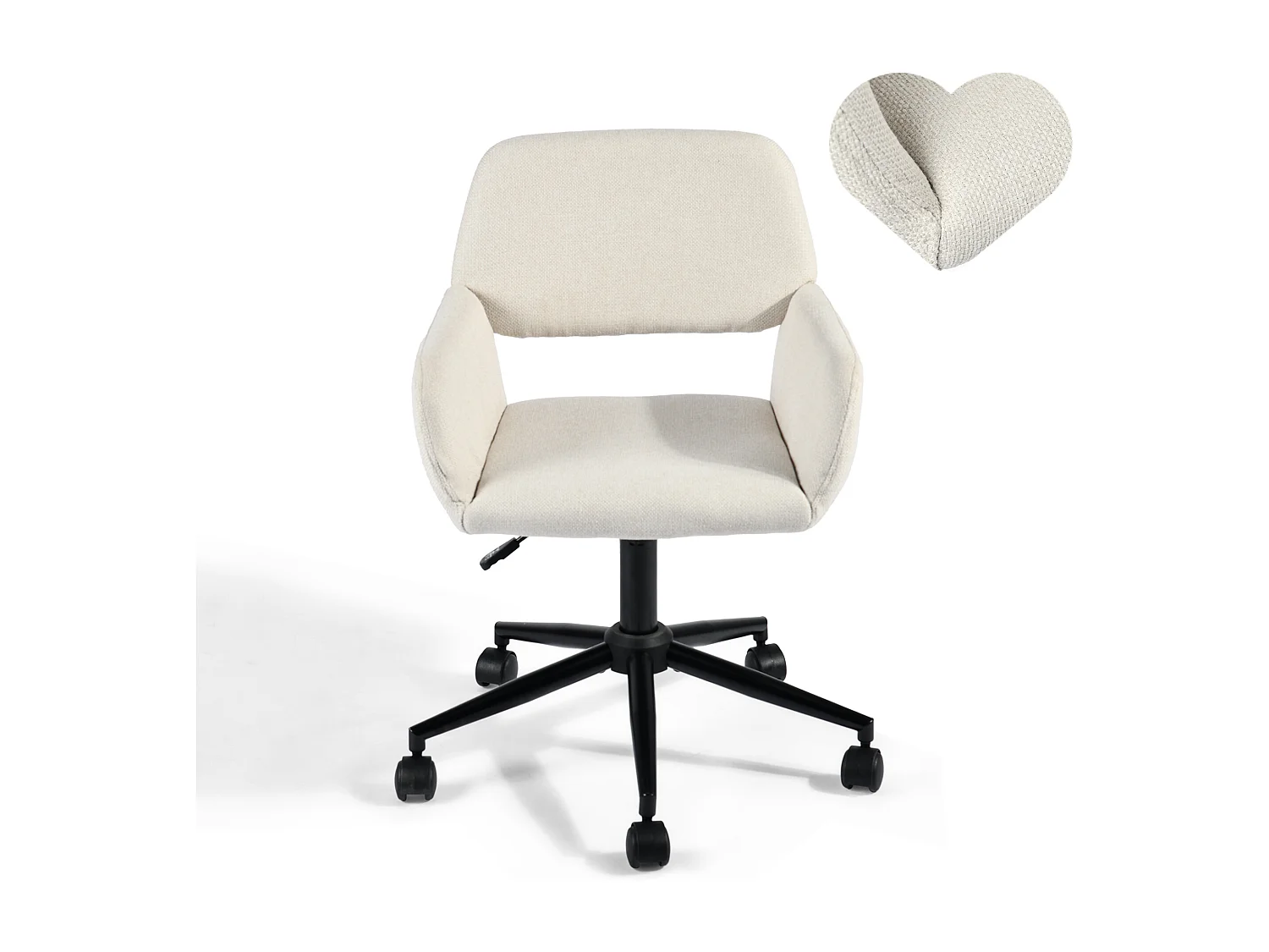 URBAN MEUBLE Chaise de bureau scandinave tissu beige pivotante hauteur réglable et 5 roulettes