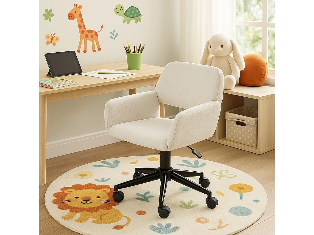 URBAN MEUBLE Chaise de bureau scandinave tissu beige pivotante hauteur réglable et 5 roulettes