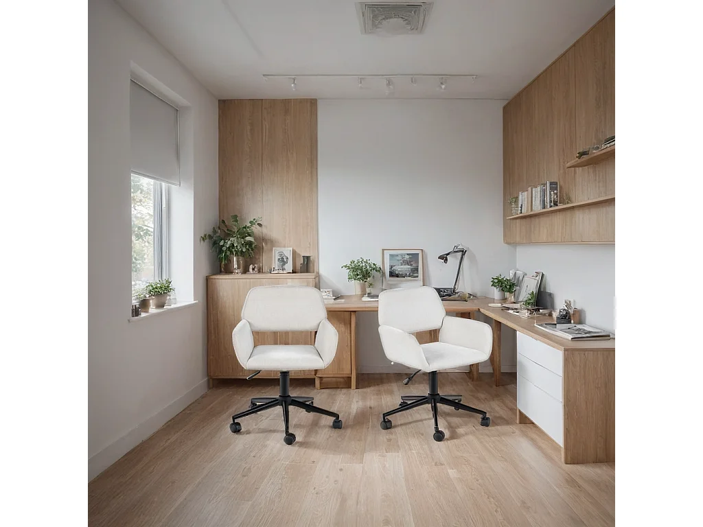 URBAN MEUBLE Chaise de bureau scandinave tissu beige pivotante hauteur réglable et 5 roulettes