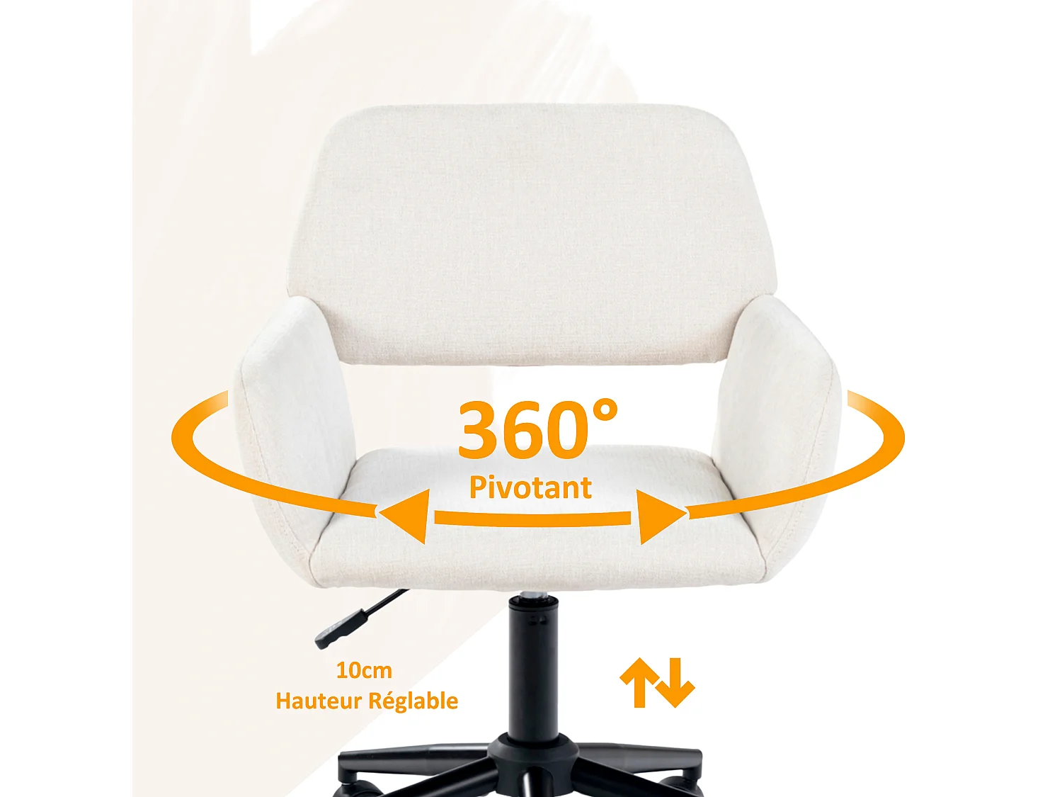 URBAN MEUBLE Chaise de bureau scandinave tissu beige pivotante hauteur réglable et 5 roulettes