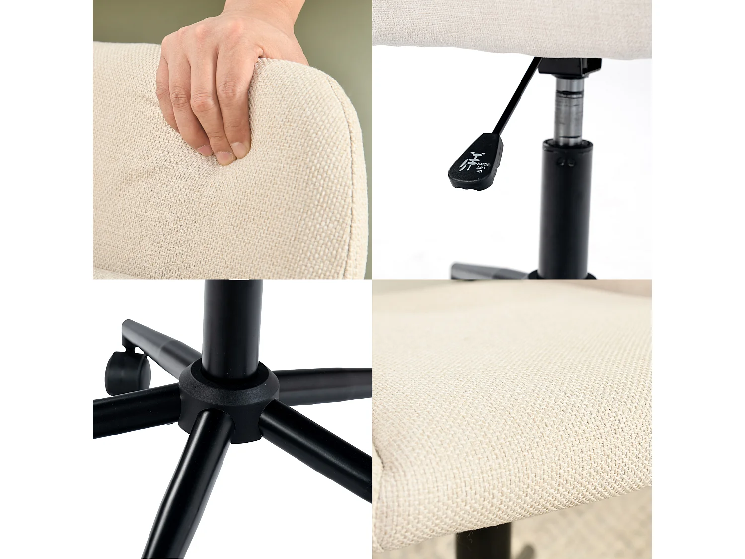 URBAN MEUBLE Chaise de bureau scandinave tissu beige pivotante hauteur réglable et 5 roulettes