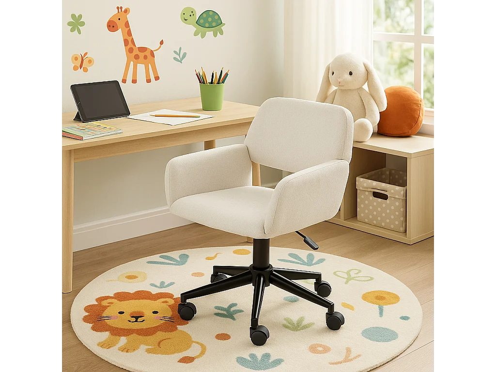 URBAN MEUBLE Chaise de bureau scandinave tissu beige pivotante hauteur réglable et 5 roulettes