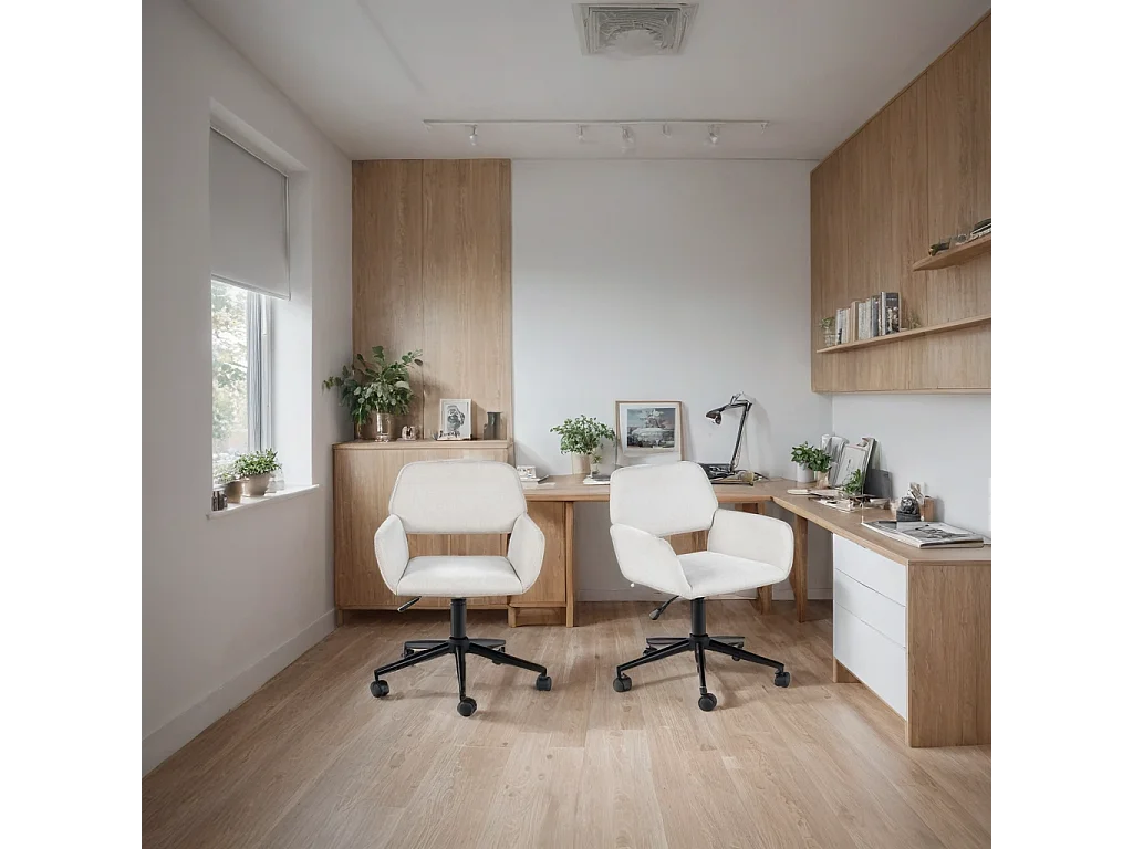 URBAN MEUBLE Chaise de bureau scandinave tissu beige pivotante hauteur réglable et 5 roulettes