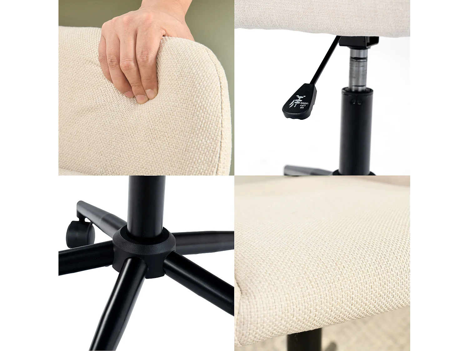 URBAN MEUBLE Chaise de bureau scandinave tissu beige pivotante hauteur réglable et 5 roulettes