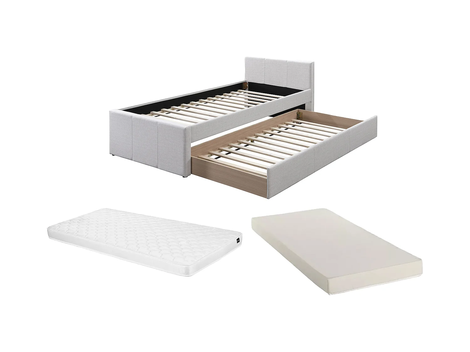 Ausziehbett 90 x 190 cm + Matratze - Stoff - Beige - DORITALO