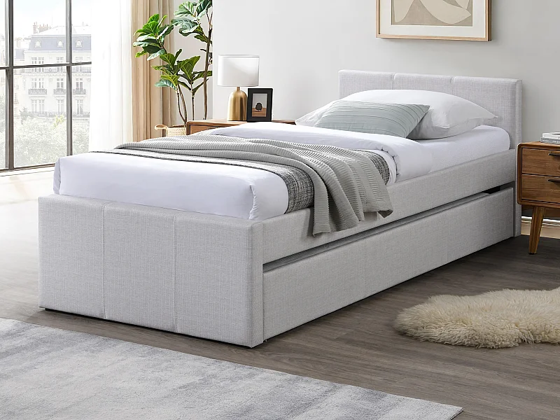 Cama dupla 90x190 cm tecido bege + colchão - DORITALO