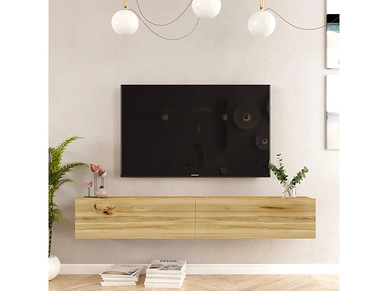 Mobile TV Sospeso Rebecca Mobili Tikur 29,5x180x31,5 Truciolato Rovere Chiaro Moderno
