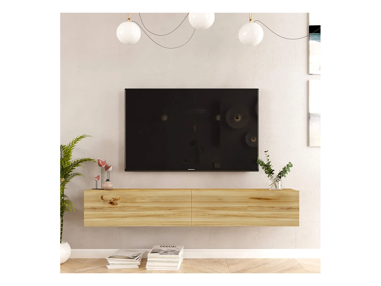 Mueble de TV suspendido Rebecca Mobili Tikur 29,5x180x31,5 Tablero de partículas Marrón Claro Moderno