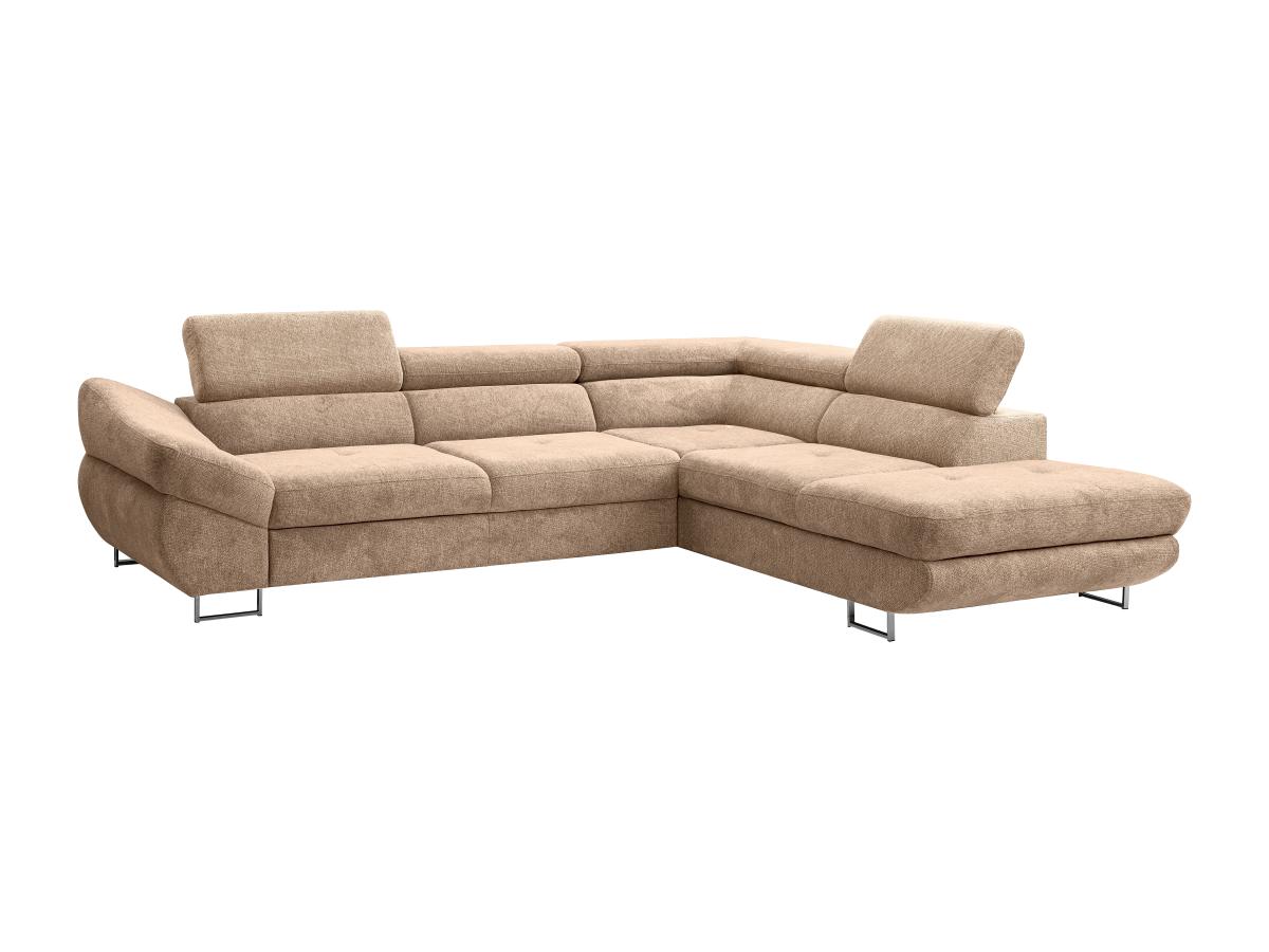 Ecksofa mit Schlaffunktion - Ecke rechts - Strukturstoff - Taupe - DALIAS günstig online kaufen
