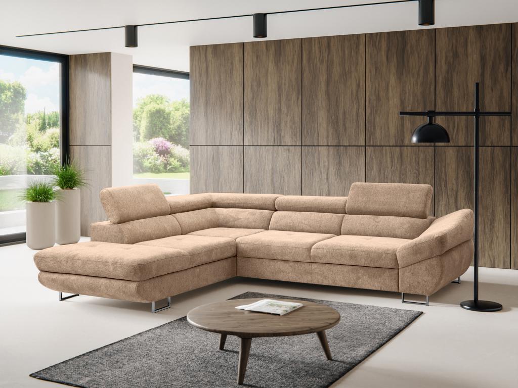 Ecksofa mit Schlaffunktion - Ecke links - Strukturstoff - Taupe - DALIAS günstig online kaufen