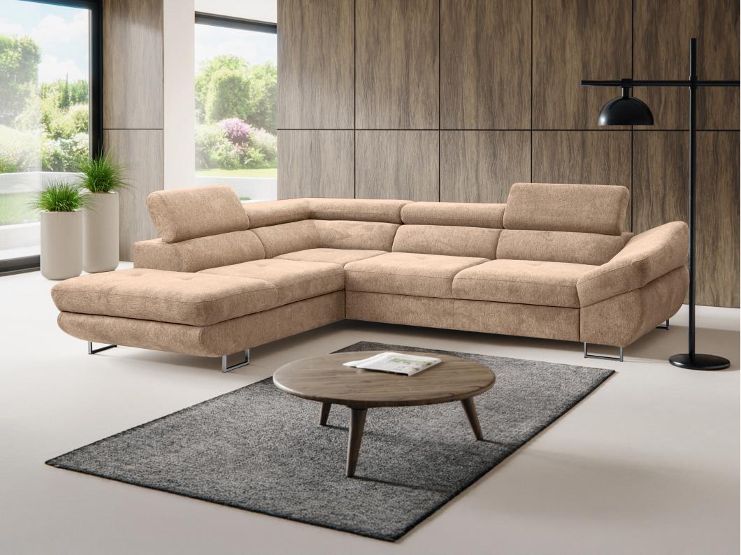 Canapé d'angle gauche convertible en tissu texturé taupe DALIAS