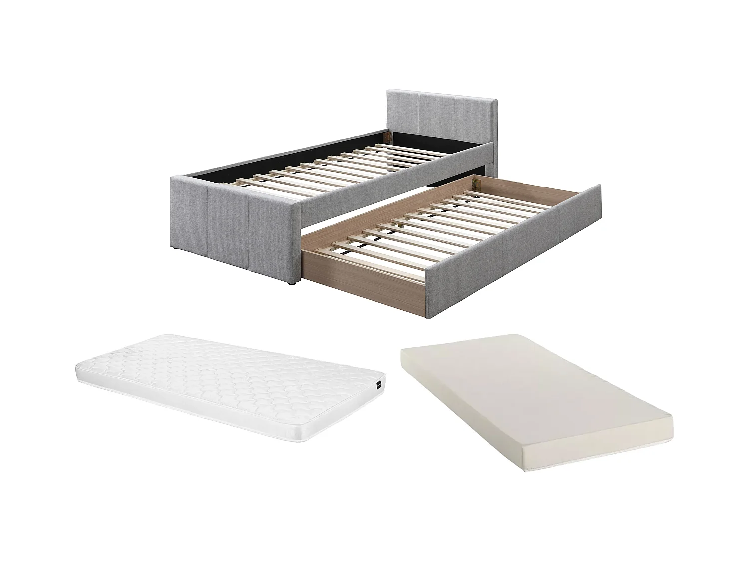 Cama nido 90 x 190 cm - Tela - Gris + Colchón - DORITALO